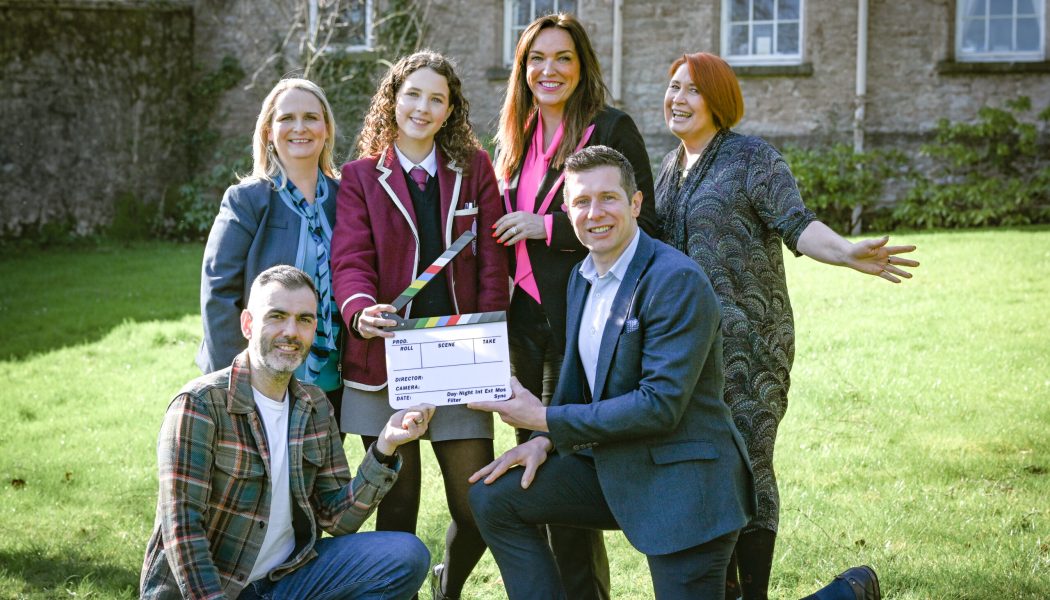 PR Caption: L-R Cathy Strain, Bank of Ireland UK, Hannah Watterson, The Royal School Armagh, Joan Burney Keatings, Cinemagic CEO, Melanie Harrsion, (Front L-R) Adam Wilkinson and Seán Cavanagh celebrating the Cinemagic and Bank of Ireland UK ‘Empowering Financial Wellbeing’ initiative with a special event held this at The Royal School Armagh to inspire and educate young people about financial wellbeing through the lens of the creative industries.