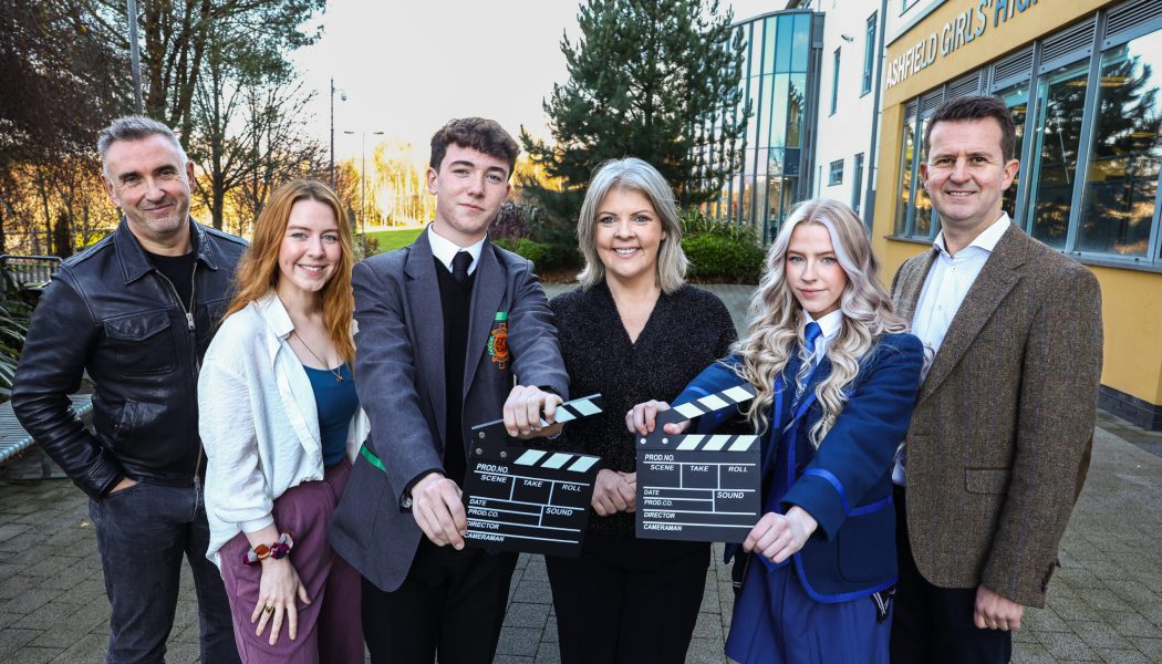 Photo Caption L-R Colin Williams, Creative Director, Sixteen South, Actress Beccy Henderson (The Dark Crystal: Age of Resistance, Derry Girls), Michael Bolton, St Mary’s Christian Brothers Grammar School, presenter Lynette Fay, Hannah Ruttle, Ashfield Girls’ High School, and William Thompson, Head of Consumer Banking NI at Bank of Ireland, UK pictured at the Cinemagic and Bank of Ireland, UK, Empowering Financial Wellbeing event set up to inspire and educate young people about financial wellbeing through the lens of the screen industries.